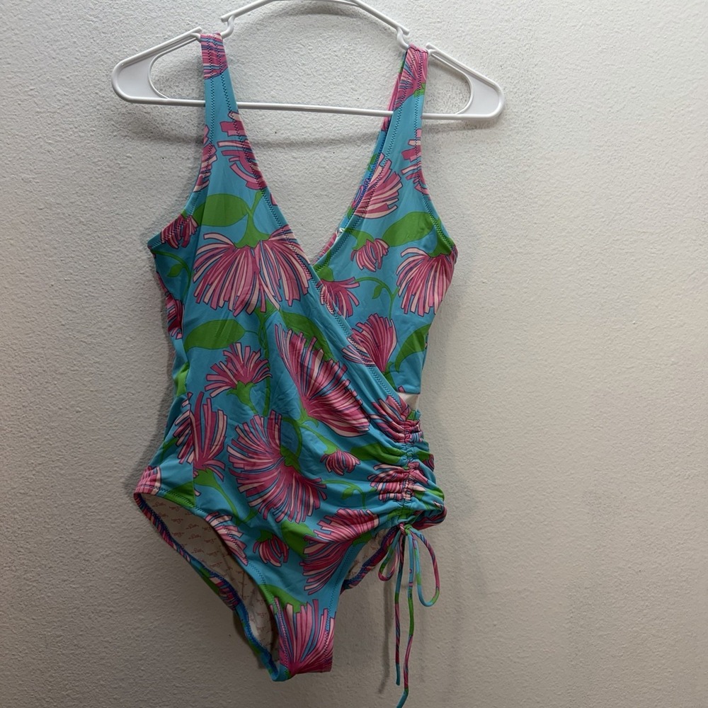 Lilly Pulitzer FOXI One piece Swimsuit Floral Bathing Suit Faux Wrap Ruched SZ S